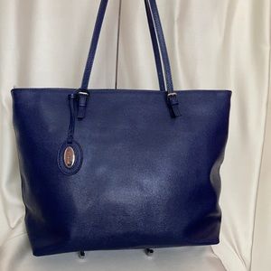 Furla Cobalt Blue crosshatch leather tote